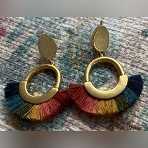 Boho Madewell Fringe Statement Earrings, Rainbow Block